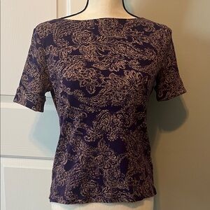 Lauren Ralph Lauren Petite Short Sleeve Top in Purple and Tan - PM